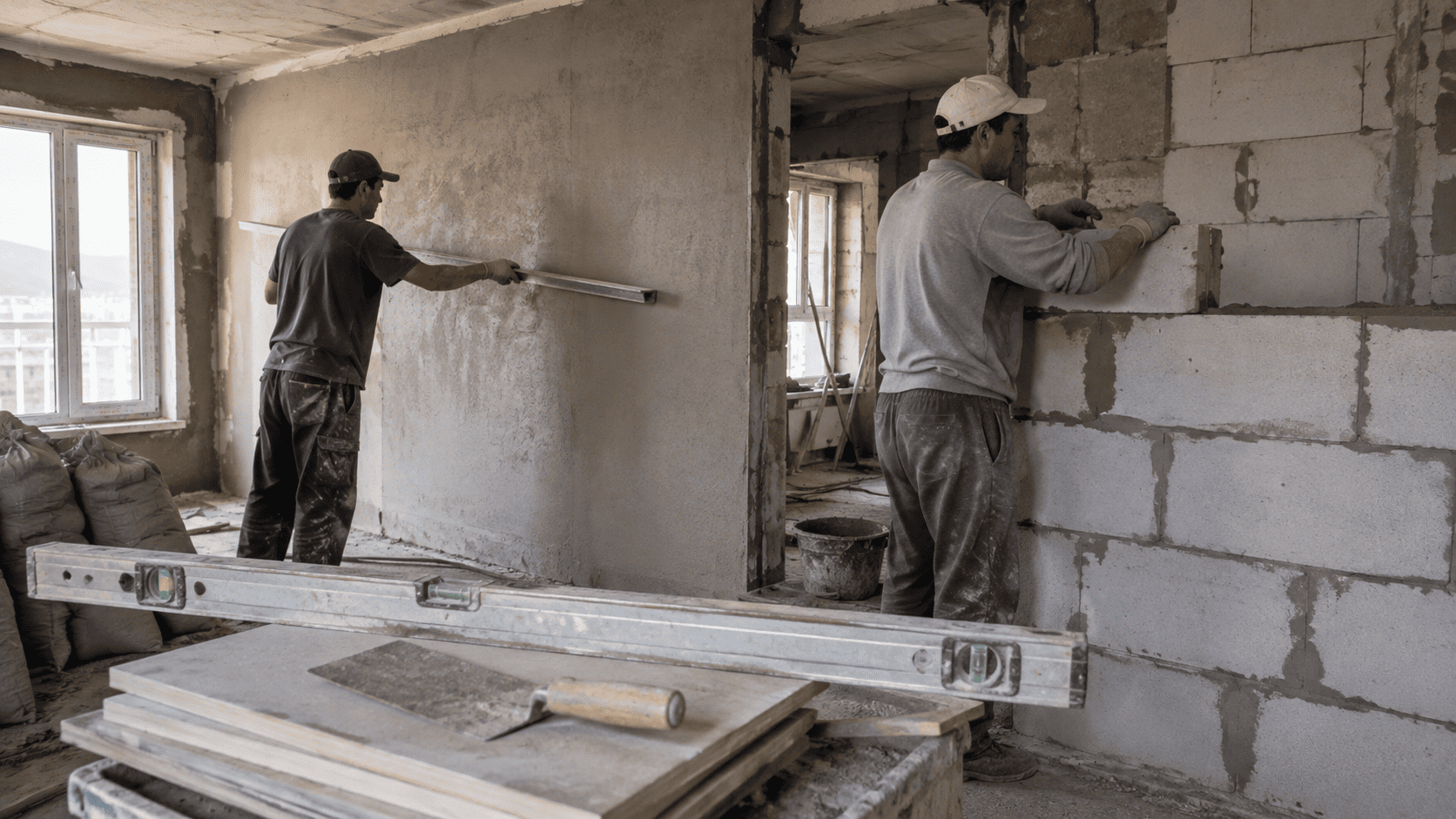 Расценки строительной бригады в Алматы на 2026 год: штукатурка, шпаклёвка, покраска, кладка, гипсокартон и плитка — цены за м² и пог. м.